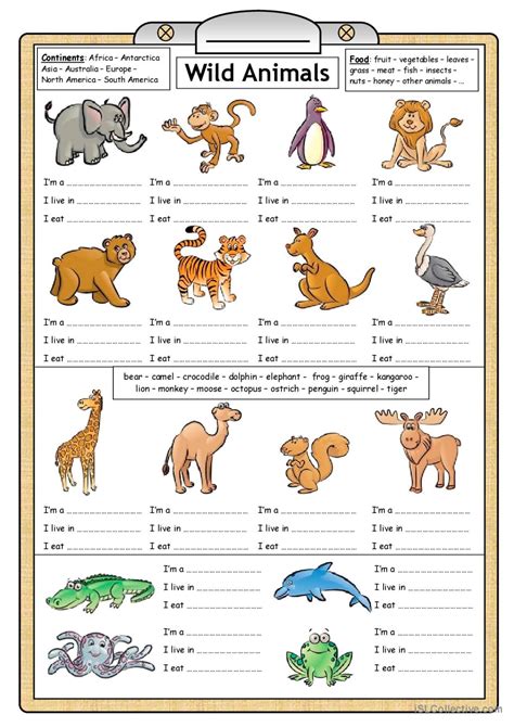 Wild Animals Worksheets
